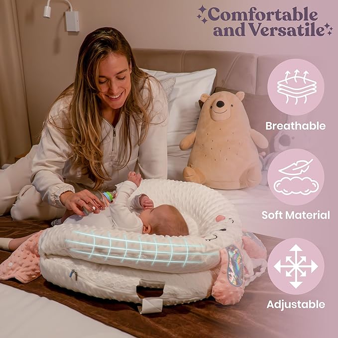 Infant Support Pillow with Adjustable Side Panels - Portable Cushion with Milestone Circles for 0-12 Months - Pink-CubbioJoy