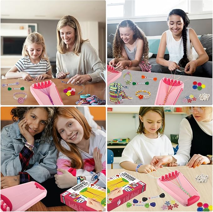 Arts and Crafts for Kids Ages 8-12,Friendship Bracelet Making Kit for Girl,Kids Jewelry Making Kit with 28 Pre-Cut Threads,Christmas Birthday Gifts for Ages 6 7 8 9 10 11 12 Year Old Red-CubbioJoy