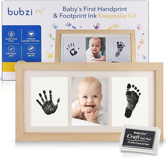Bubzi Co Baby Handprint Kit & Footprint Photo Frame for Newborn Girls and Boys, Unique Baby Shower Gifts Set for Registry, Memorable Keepsake Decorations for Room Wall or Nursery Decor (Natural Wood)-CubbioJoy