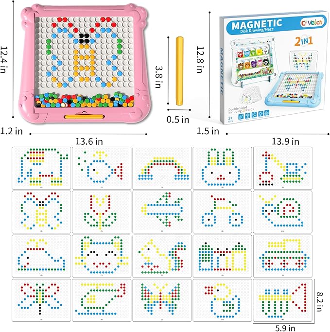 2-IN-1 Large Magnetic Drawing Board for Toddlers Kids, Magnetic Color and Number Maze, Magnetic Dot Art Board for Kids, Montessori Education Travel Toys for Boys Girls Age 3 4 5 6 7 8 Years Old-CubbioJoy