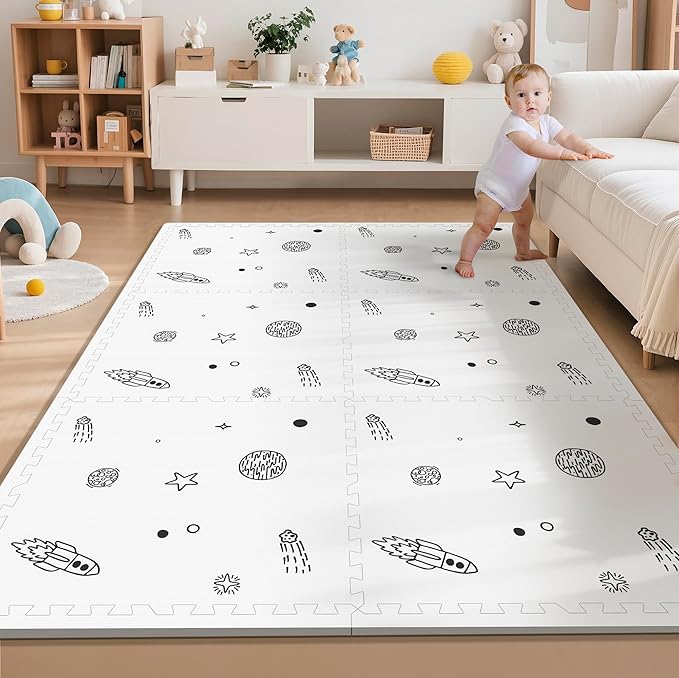 Baby Play Mat, 72x48-Inch Baby Foam Play Mat,6-Piece Interlocking Foam Floor Tiles for Toddlers, Waterproof,Floor Mats for Kids,Baby Foam Play Mat for Babies & Toddlers, Crawling Mat(Space)-CubbioJoy