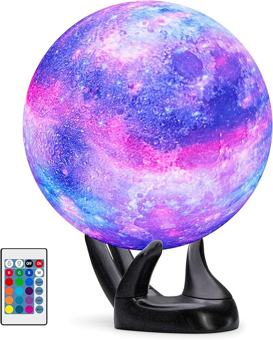 BRIGHTWORLD 7.1inch Galaxy Lamp 16 Colors Moon Lamp 3D Printing, Remote & Touch Control USB Rechargeable, Birthday Gifts for Women Room Decor Aesthetic（Black Hand Base）-CubbioJoy