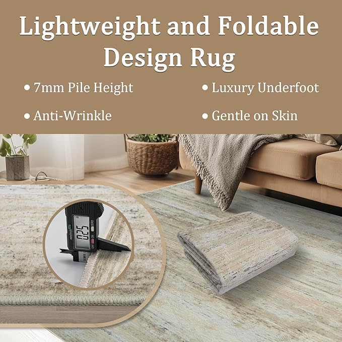 8x10 Area Rug Living Room Rugs - Washable Rug Large Modern Abstract Soft Thin Carpets Indoor Floor No Slip Vintage Carpet for Bedroom Under Dining Table Nursery Home Office Decor Brown-CubbioJoy