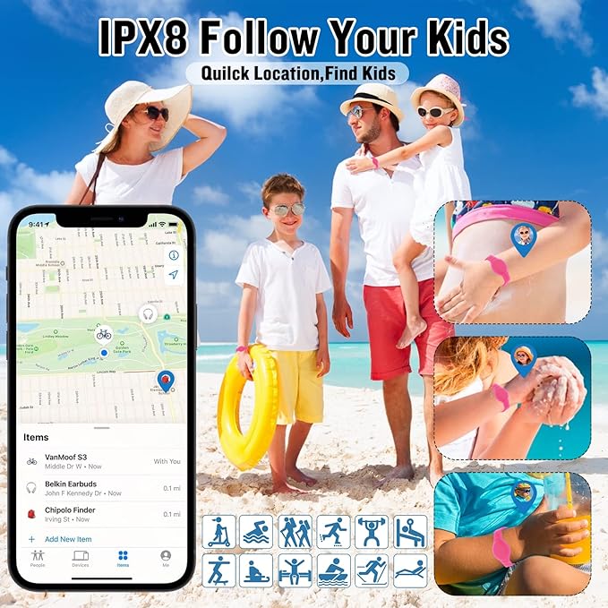 2 Pack Waterproof AirTag Bracelet for Kids, Hidden Silicone Wristband for AirTag, GPS Tracker Case for Air Tag Holder Strap Band for Child Toddler, Secure Anti-Loss Protection(Luminous)-CubbioJoy