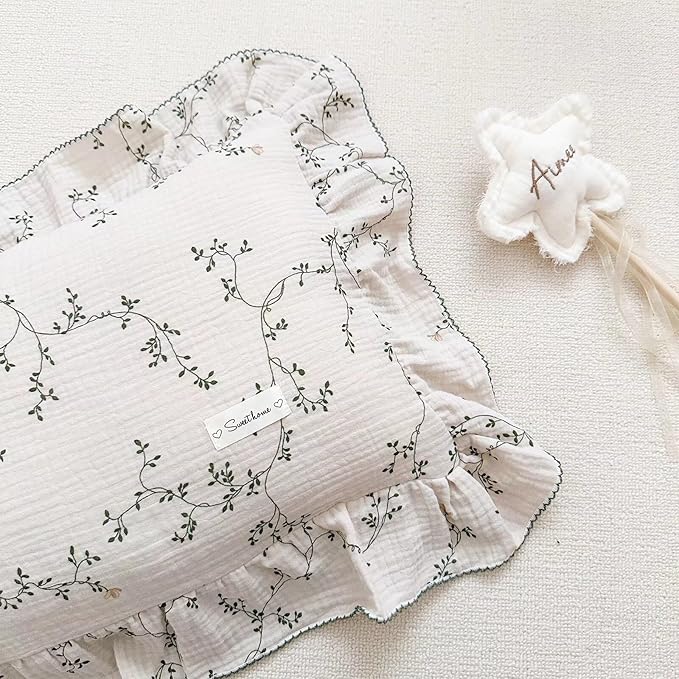 BuLuTu 100% Cotton Muslin Floral Pillowcase Standard Size Soft Breathable Gauze Cotton Kids Teens Pillow Cases 20"x26", Durable Pillow Cover, 1 Piece, Vine Pattern, Machine Wash-CubbioJoy