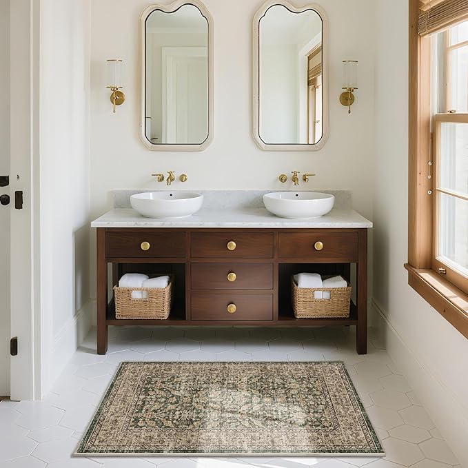 Boho Washable Kitcheh Rug for Entryway: Door Mat Indoor Entrance 2x3 Small Throw Rug Stain Resistant Non-Slip Low Pile Soft Carpet for Kitchen Front Door Indoor Entrance Entry Bedroom-CubbioJoy