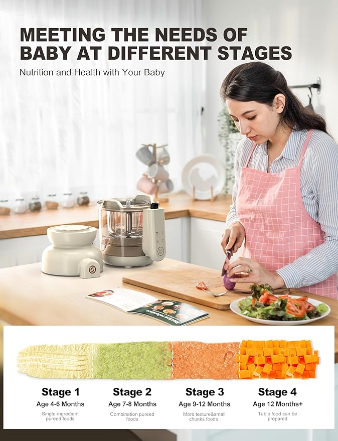 Auto Baby Food Maker, Glass Baby Food Mills, Baby Blender & Steamer and Puree Maker with Auto Cooking, Easy Cleaning, Dishwasher Safe, Cook at Home, Touch Screen Control-CubbioJoy