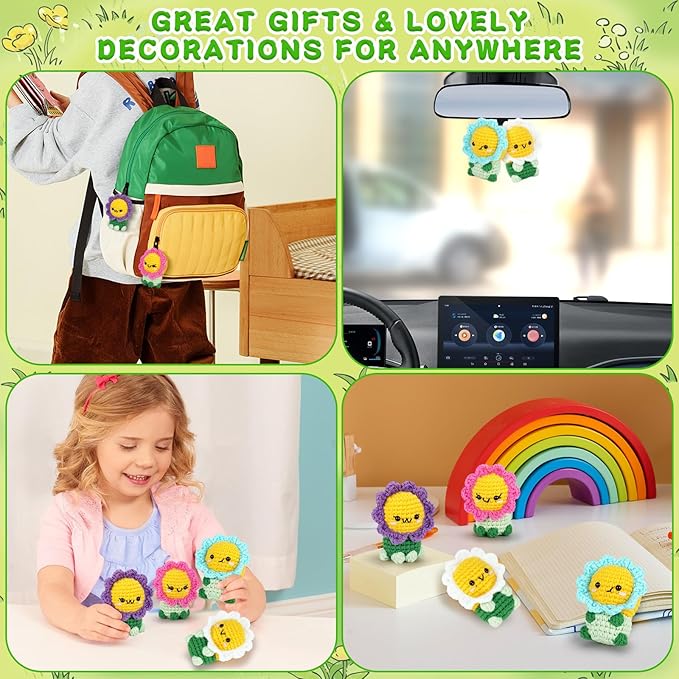 Crochet Kit for Beginners - 4PCS Flowers Complete Crochet Starter Kit with Step-by-Step Video Tutorials, Beginner Crochet Kits for Adults Kids Women, Flower Family Crocheting Set-CubbioJoy