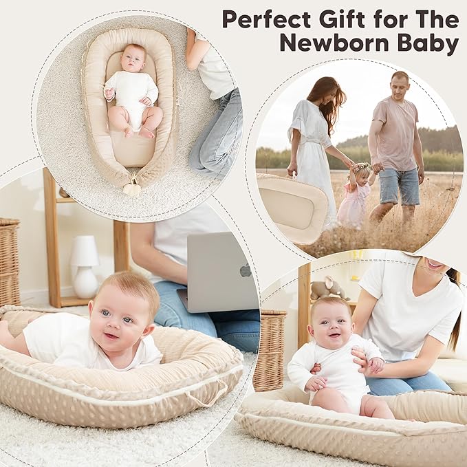 Baby Lounger - Infant Lounger Pillow for Newborn 0-24 Months, Soft, Breathable & Portable Baby Lounger Pillow for Boys & Girls, Cozy Baby Floor Seat for Home & Travel (Beige)-CubbioJoy