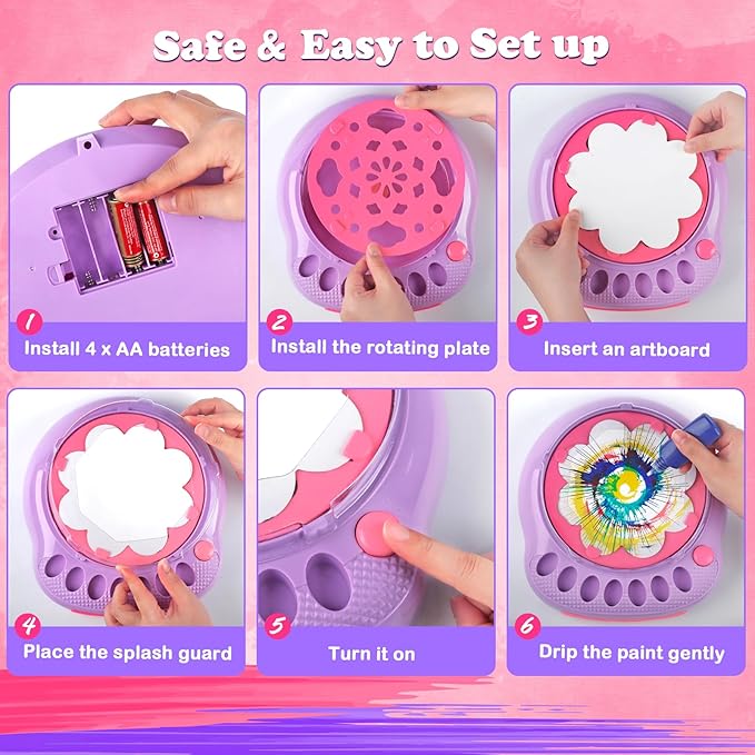 Arts and Crafts for Kids Ages 4-8,Paint Spin Art Machine Kit,Art Craft Set for 6-9 Year Old,Cool Painting Spinner Toys Kits Set,Art Supplies Birthday Gifts for Boy Girl Ages 6 7 8 9 10 11 12 Purple-CubbioJoy