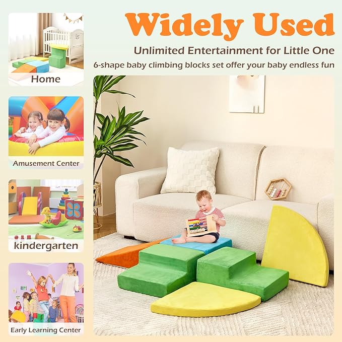 6 Pieces Climbing Toys for Toddlers, Climb & Crawl Soft Foam Block Activity Play Set, Foam Play Gym Climbing Blocks, Toddler Climbing Toy Indoor, Soft Foam Toys for Kids Crawling and Sliding-CubbioJoy