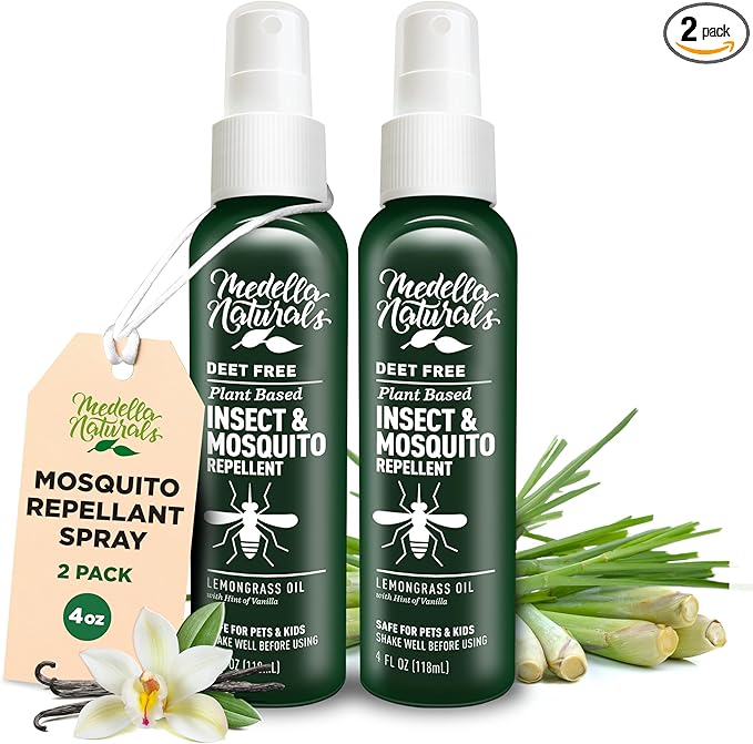 Deet-Free Insect & Mosquito Repellent Pack of 2 (4 oz) – Nice Smelling Insect Repellent with Lemongrass Oil Safe for Pets and Kids – Bug Spray Against Mosquitoes, Gnats, Black Flies, and No-See-ums-CubbioJoy