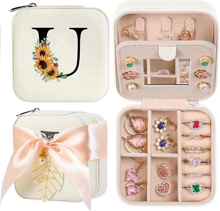 AYGXU Travel Jewelry Box for Women and Girls - Small Case With Initial A-Z - Teacher Gifts-CubbioJoy