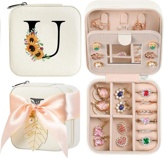 AYGXU Travel Jewelry Box for Women and Girls - Small Case With Initial A-Z - Teacher Gifts-CubbioJoy