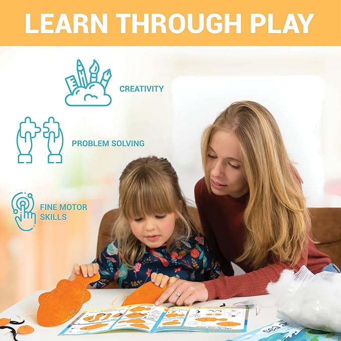 Craftorama Sewing Kit for Kids, Fun and Educational Sea Animal Craft Set for Boys and Girls Age 7-12, Sew Your Own Felt Animals Craft Kit for Beginners, 165 Piece Set-CubbioJoy