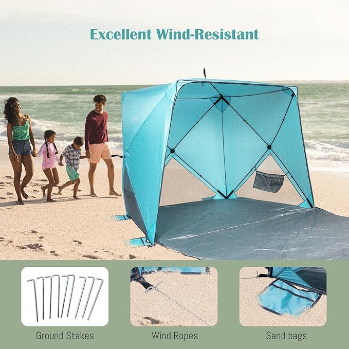 Beach Tent,Beach Sun Shelter with UPF 50+UV Protection with Extendable Floor mat for 3-4 Person, Waterproof Portable Easy Setup Beach Canopy Shade Tent for Outdoor Camping, Picnics-CubbioJoy