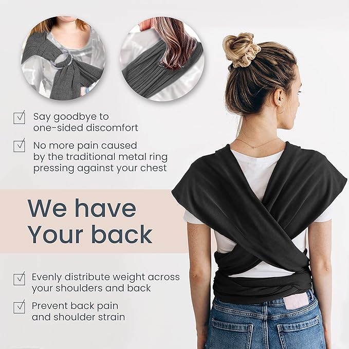 Baby Wrap Carrier - Premium Cotton Baby Carrier Wrap for Newborn to Toddler- Infant Carrier- Baby Holder One Size Fits All with Front Pocket (Black) by Max&so-CubbioJoy