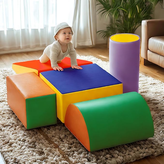 5 Pcs Foam Climbing Blocks for Toddlers, Soft Play Set Climb and Crawl Foam Activity Playset Gym Equipment for Playroom, Daycare, Kindergarten,Multicolored-CubbioJoy