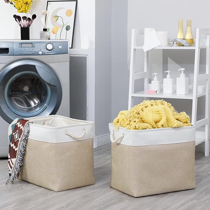 Bidtakay Storage Baskets for Shelves 17x12x15 in Beige Clothes Bins Storage for Closet Set of 2 Large Organization Baskets for Bedroom Blankets Dog Toy Basket Nursery Baby Baskets with Handles-CubbioJoy