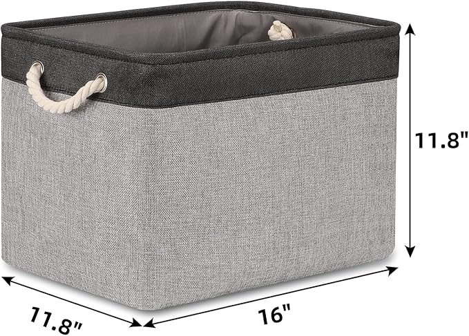 Bidtakay Fabric Storage Baskets with Handles [2-Pack] Large Canvas Organizer 16" X 11.8" X 11.8" Foldable Tall Baskets Rectangular Gift Basket Decorative Storage Bins for Closet, Home(Black&Grey)-CubbioJoy