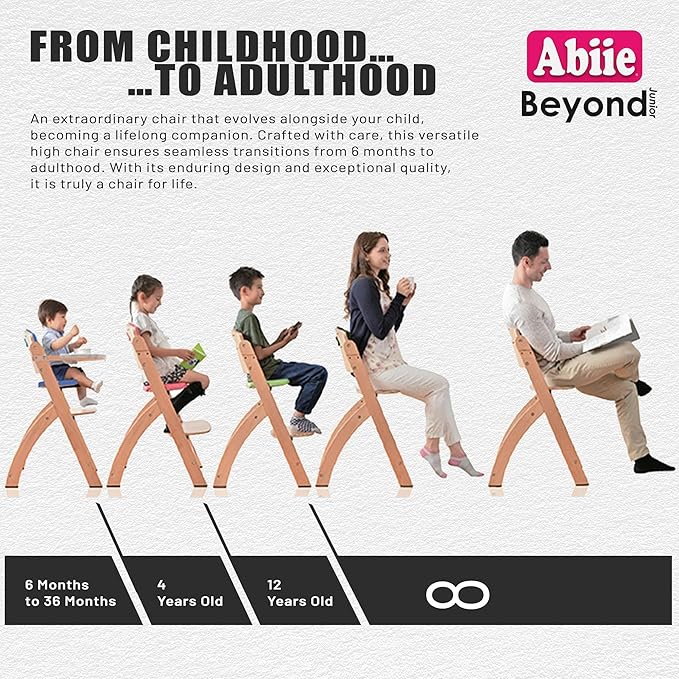 Abiie Beyond Junior Wooden High Chair with Tray - Adjustable and Convertible High Chair for Babies and Toddlers - 6 Months to 250 Lb - Water Resistant - Mahogany Wood/White Cushion-CubbioJoy