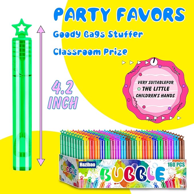 160 PCS Mini Star Bubble Wands for Kids, 10 Colors Bulk Bubble Wand with Star Top, Perfect for Party Favors, Wedding, Birthday, Carnival, Summer Outdoor Toys,Goody Bags Stuffer,Prize-CubbioJoy