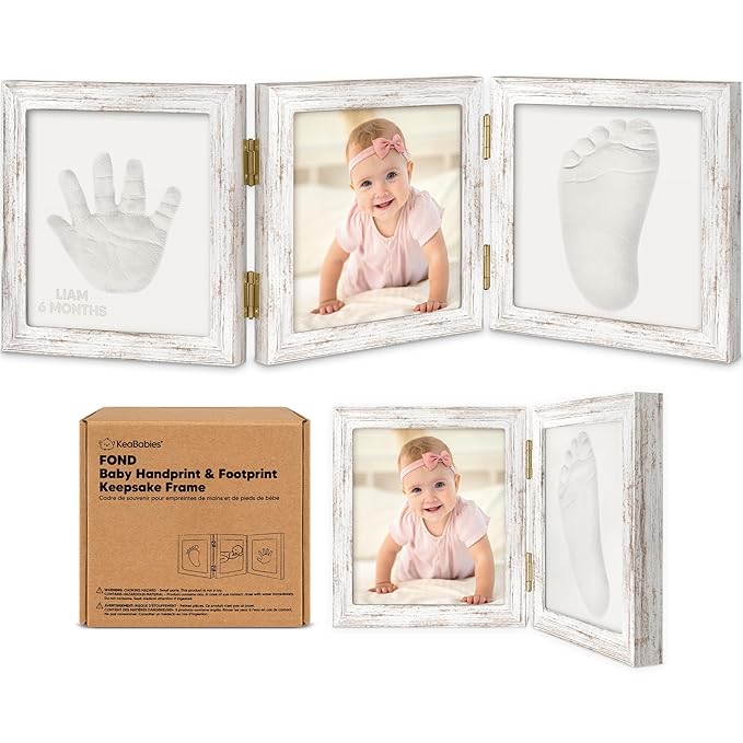 Baby Shower Gifts for Boys, Girls - Baby Hand and Footprint Kit, Newborn Handprint Kit, Keepsake Photo Frame, Nursery Picture Frame, Gender-Neutral Newborn Keepsake Gifts (Vintage White)-CubbioJoy