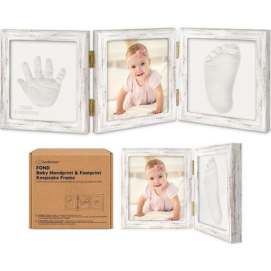 Baby Shower Gifts for Boys, Girls - Baby Hand and Footprint Kit, Newborn Handprint Kit, Keepsake Photo Frame, Nursery Picture Frame, Gender-Neutral Newborn Keepsake Gifts (Vintage White)-CubbioJoy