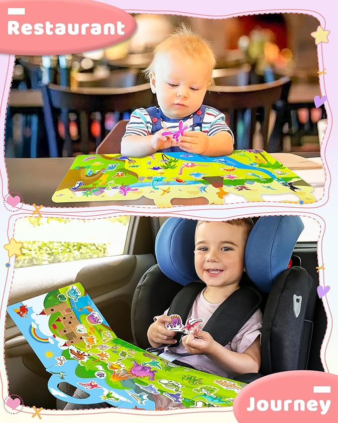 Benresive Reusable Sticker Books for Kids 2-4, Sticker Books for Toddlers 1-3 2-4, Toddler Travel Toys Activities Crafts Gifts - Dinosaur-CubbioJoy