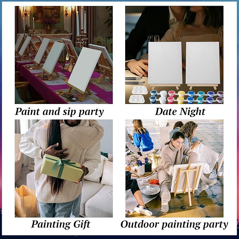 2 Pack Sip and Paint Kit for Adults Couples Painting Kit Stretch Canvas to Paint at Home Date Night Party Favor Supplies Art Painting Set Couples Activity Selfie 8x10 Canvas Painting Kit Valentines Day-CubbioJoy