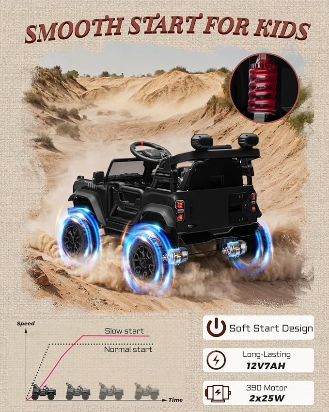 12V Ride on Toys for Kids, Licensed Ford Bronco Raptor Children Electric Vehicles, Toddler Battery Powered Car with Double Doors, 3 Point Safety Belt, Led Lights (12V, Black)-CubbioJoy