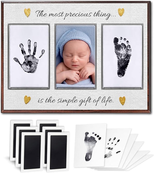 Baby Hand and Footprint Kit with Photo & Birth Details, Inkless Hand and Footprint Kit, Newborn Keepsake Plaque, Baby Shower Gifts (STYLE 2 (Baby Shower) (Most Precious Thing))-CubbioJoy