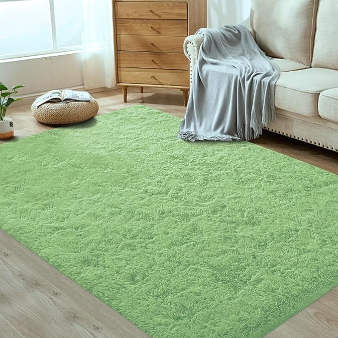 4x6 Area Rug for Living Room: Fluffy Shag Soft Washable Rugs Fuzzy Plush Indoor Carpet for Bedroom Nursery Playroom Dorm Kids Girls Boys Room (Sage Green, 4'x6')-CubbioJoy