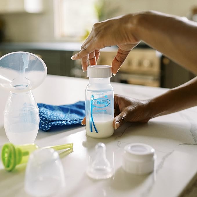 Dr. Brown's 100% Silicone One-Piece Breast Pump,Hands-Free Breast Milk Collector with Anti-Colic Options+ Baby Bottle (4 oz/120 mL),Level 1 Nipple,Travel Lid and Travel Bag-CubbioJoy