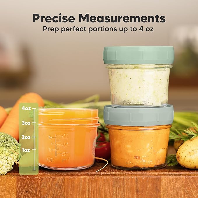 KeaBabies 12pk 4oz Glass Baby Food Containers with Lids - Leak-Proof, Microwavable Small Glass Jars, Baby Purees & Toddler Snack Storage Containers, BPA-Free, Dishwasher & Freezer Safe (Sage)-CubbioJoy