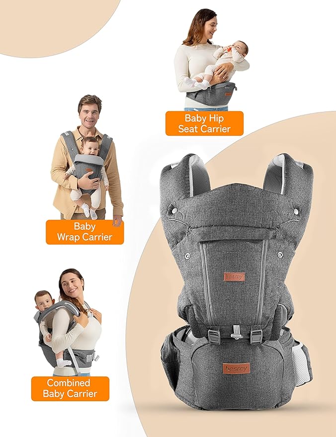 besrey Baby Carrier with Hip Seat Newborn to Toddler, Summer Mesh Front Facing Infant Carrier, Baby Body Holder Chest with Back Support, Front Back Pack with Strap for Men Women Hiking Lumbar Support-CubbioJoy