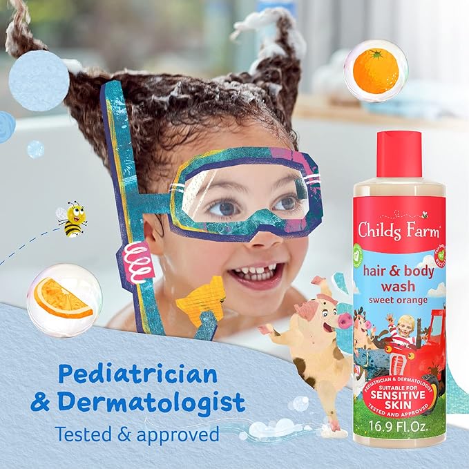 Childs Farm, Kids Hair & Body Wash for Dry, Sensitive Skin, Organic Sweet Orange, Gently Cleanses, Vegan, Cruelty-Free, 16.9 fl oz-CubbioJoy