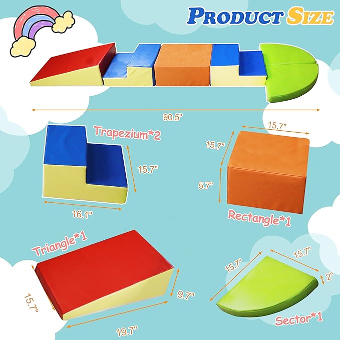 6-Piece Baby Soft Foam Climbing Blocks Set, PU Leather Non Slip Foam Play Gym Climbing Structures for Toddlers 3, Indoor Climb and Crawl Activity Play Set-CubbioJoy