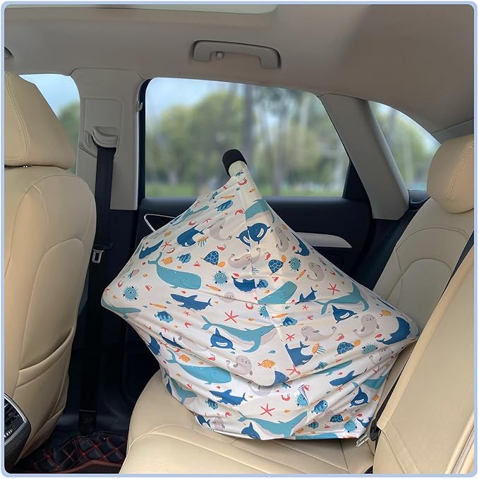 Car Seat Covers for Babies - Multi- use Nursing Carseat Canopy, Breastfeeding Covers, Baby Shower Gifts for Boys and Girls (sea World)-CubbioJoy