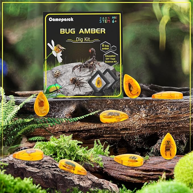 Bigger Amber Dig Kit - 8 Different Artificial Insect Resin,Excavate Unique Insect Specimens,Bugs Toys Educational Science Kits Toys for Kids,STEM Projects Gift for Girls & Boys Age 6-8-12-14 Year Old-CubbioJoy