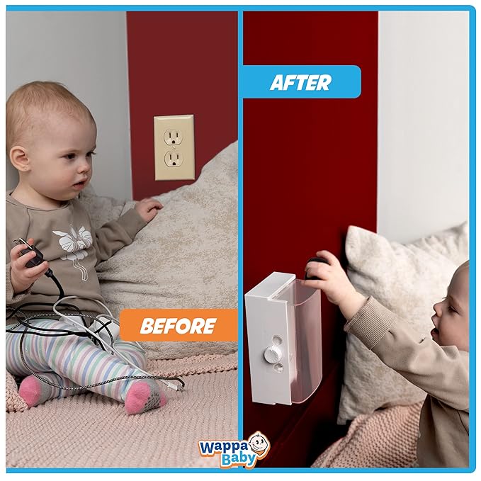 Clear Outlet Cover Box [Patented] Double Lock for Much Better Toddler Proofing, Easier Operation, Simple 3 Step Install with Included Screws. Provides Extra Space Inside for Plugs-CubbioJoy