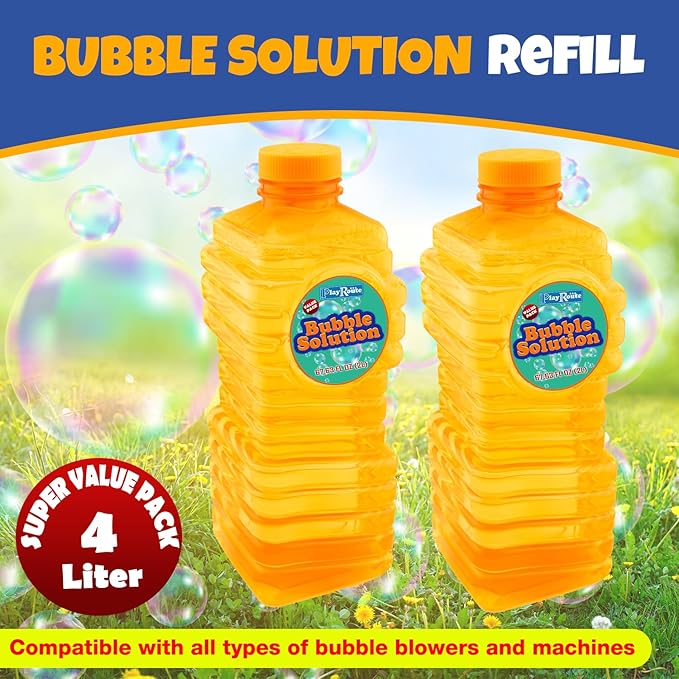 Bubble Solution | Bubbles Refill Solution 4L/136oz. | 2-Pack Ready to Use Solution for Bubble Machines & Other Bubble Blower Toys for Toddlers & Kids | Easy Grip Bulk Bottle-CubbioJoy