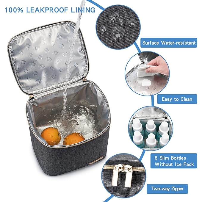 Breastmilk Cooler Bag with Ice Pack Fits 4 Baby Bottles Up to 9 Ounce, Baby Bottle Bag for Nursing Mom Daycare-Grey-CubbioJoy