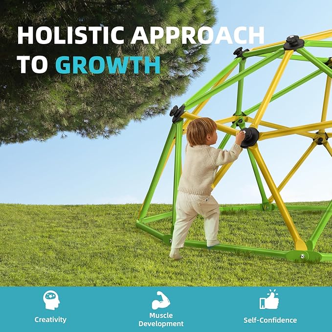 Climbing Dome, 10FT Jungle Gym with Swing for Kids 3 to 10 Outdoor Play Equipment, Supports 800lbs Toddler Play Set, Anti-Rust & Easy Assembly, Gift for Boys Girls (Yellow & Green)-CubbioJoy