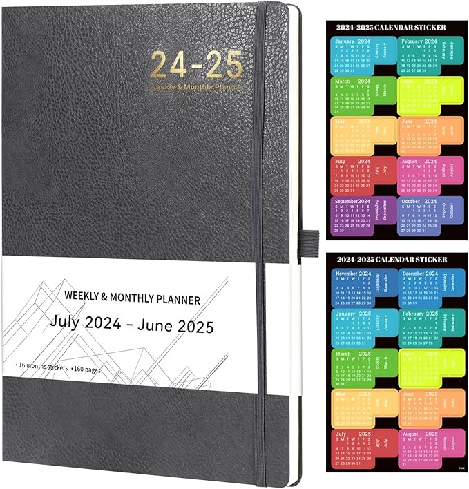 2024-2025 Planner - 2025 Planner Weekly and Monthly, Jul. 2024 - Jun. 2025, 8.5" x 11", Leather Cover Planner with Thick Paper, Back Pocket with Notes Pages - Grey-CubbioJoy