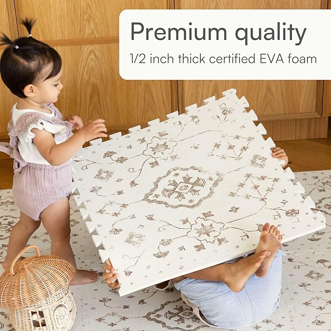 Baby Play Mat for Floor – 6x8ft Vintage Coffee | Soft Non Toxic Premium EVA Foam Tiles for Tummy Time, Crawling & Playroom – Waterproof Floor Mat for Babies & Toddlers Lillefolk (12 Tiles)-CubbioJoy