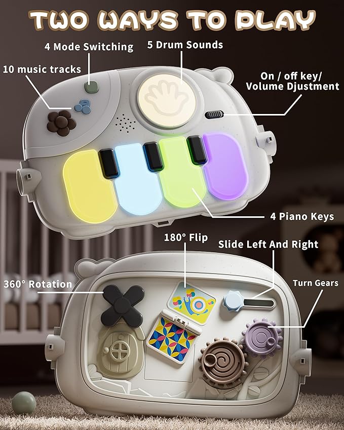 Baby Gym with Kick and Play Piano, Baby Play Mat Tummy Time Activity Gym Mat with 5 Infant Sensory, Music & Lights Boy or Girl for Newborn 0 to 3 6 9 12 Months-CubbioJoy