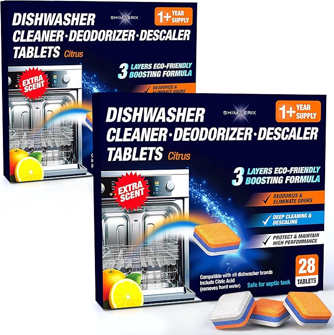 Dishwasher Cleaner Deodorizer Descaler Tablets - 56 Tabs - 1 Plus Year Supply - Extra Scented Deep Cleaning Sanitizer Pods - Remove Hard Water - Contain Citric Acid Heavy Duty Septic Safe - Citrus-CubbioJoy