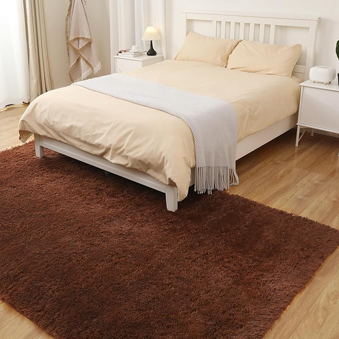 Area Rug 4x5.8, Soft Rugs for Living Room, Plush Fluffy Rugs for Bedroom, Non-Slip Indoor Carpet for Nursery, Study Room, Playroom, Home Decor, Brown-CubbioJoy