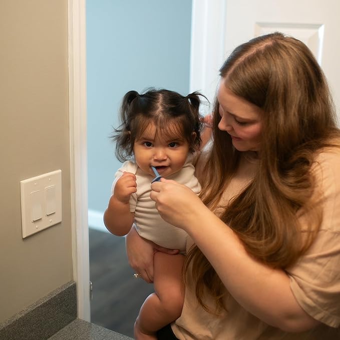 Dr. Brown's Infant-to-Toddler Training Toothbrush Set, Blue Elephant with Fluoride-Free Apple Pear Baby Toothpaste, 0-3 years-CubbioJoy